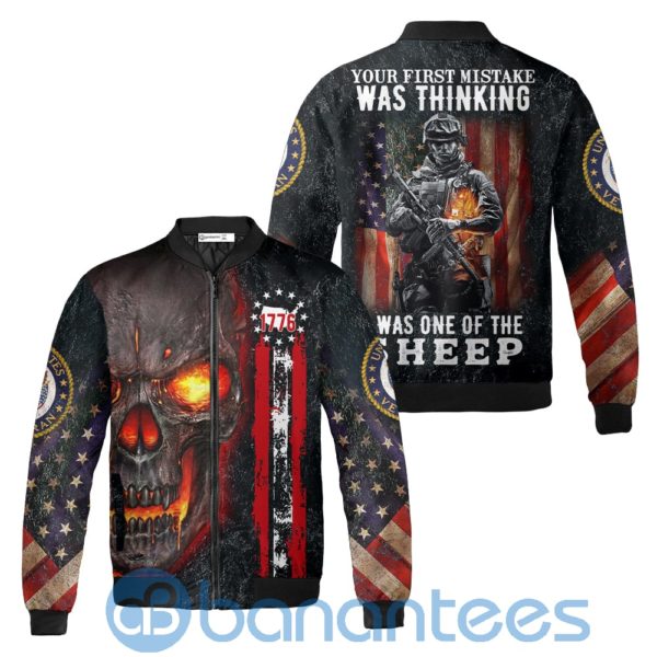 Skull United States Veteran Quilt Bomber Jacket America Flag Proud U.S Veteran Shirt Product Photo