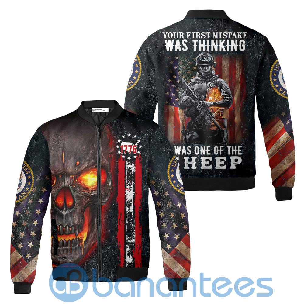 Skull United States Veteran Quilt Bomber Jacket America Flag Proud U.S Veteran Shirt