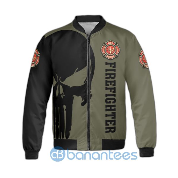 Skull US Firefighter T Shirt Honor Rescue Fire Department Fleece Bomber Jacket Product Photo
