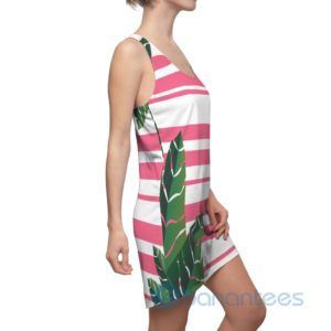 Spring Tropical Plam Leaves Pink White Racerback Dress For Women Product Photo