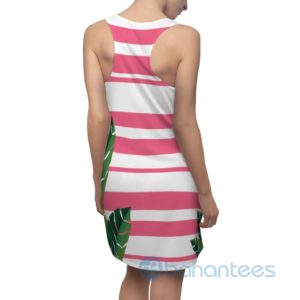 Spring Tropical Plam Leaves Pink White Racerback Dress For Women Product Photo