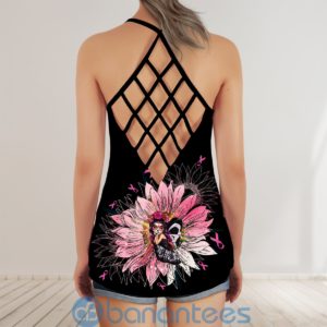 Sugar Skull Girl Never Underestimate Breast Cancer Criss Cross Tank Top Product Photo
