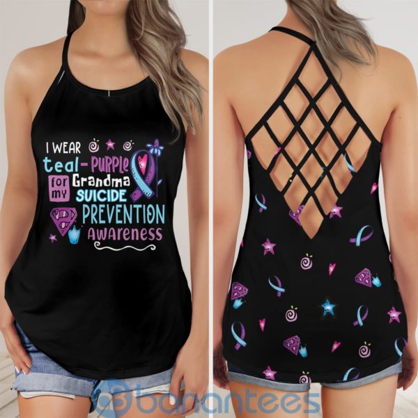 Suicide Prevention I Wear Purple For My Grandma Criss Cross Tank Top Product Photo