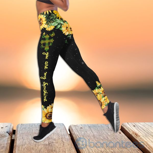 Sunflower And Cross Jesus Tank Top Legging Set Outfit Product Photo