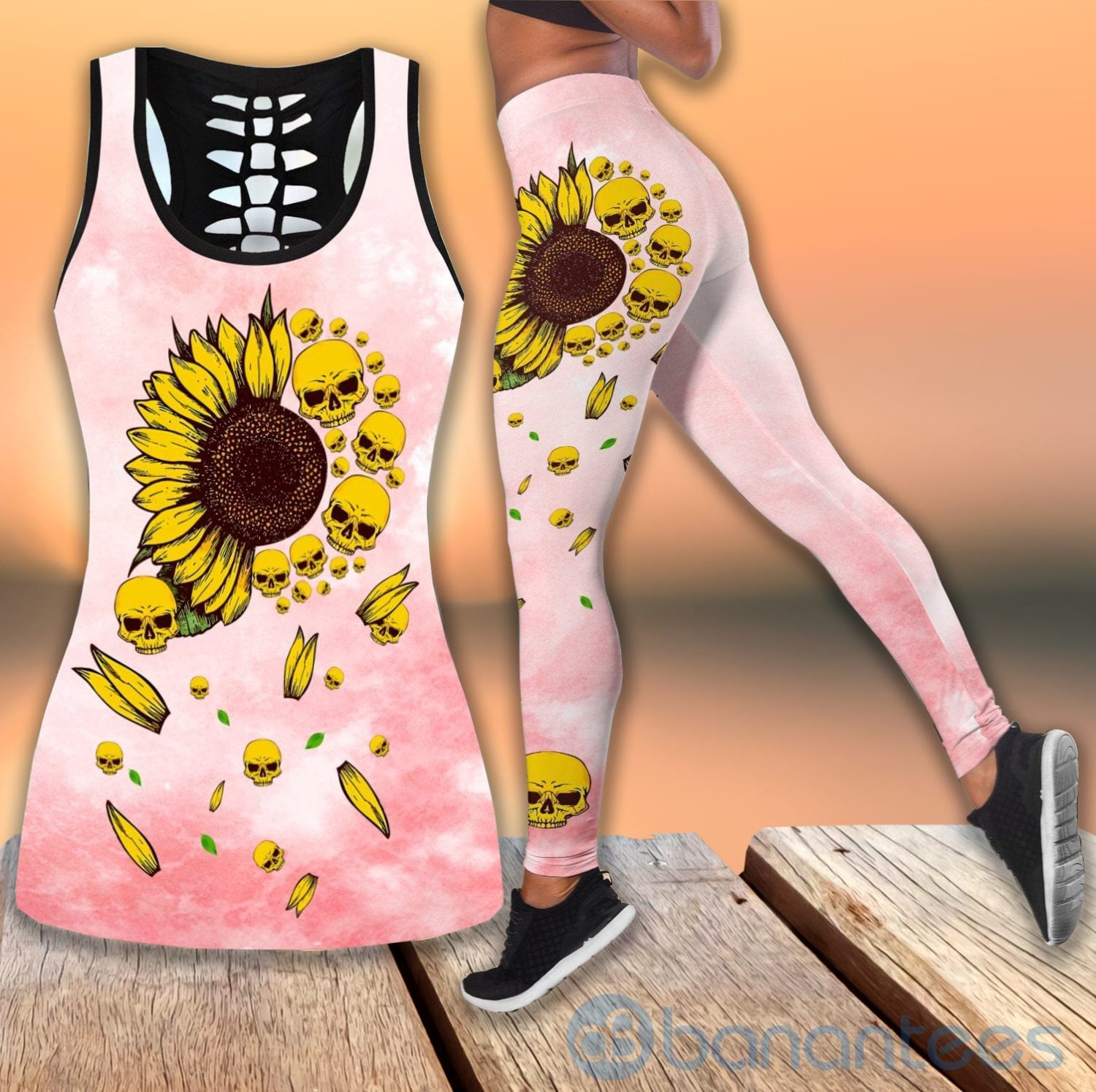 Sunflower Skull Tank Top Legging Set Outfit