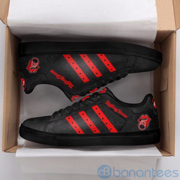 The Rolling Stones Red Striped Black Low Top Skate Shoes Product Photo