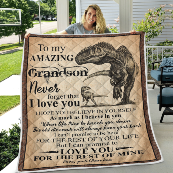 To My Amazing Grandson Dinosaur Blanket Quilt Product Photo