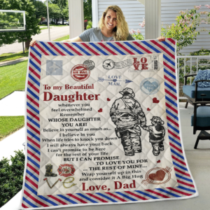 To My Beautiful Daughter From Firefighter Dad Blanket Quilt Product Photo