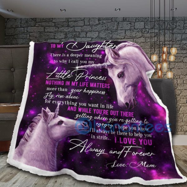 To My Daughter I Love You Forever And Always Unicorn Sherpa Blanket Product Photo