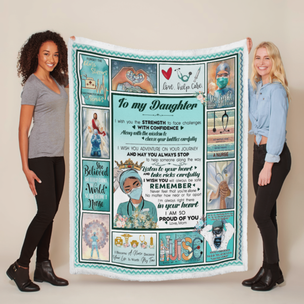 To My Daughter I'm Pround Of You Queen Nurse Sherpa Blanket Product Photo