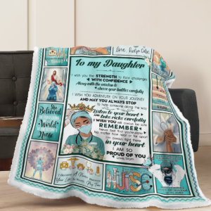 To My Daughter I'm Pround Of You Queen Nurse Sherpa Blanket Product Photo