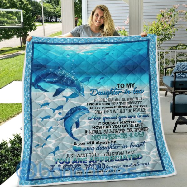 To My Daughter In Law Dolphin Blanket Quilt Product Photo