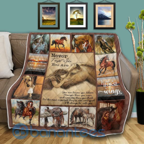 To My Daughter Little Girl Kissing Horse Blanket Quilt Product Photo