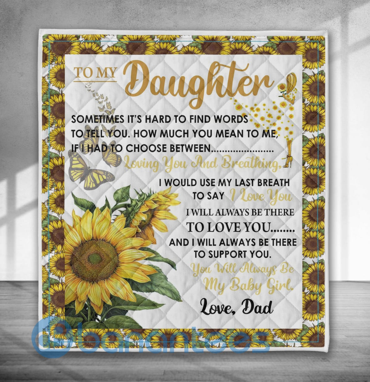 To My Daughter Love Dad Sunflower Blanket Quilt