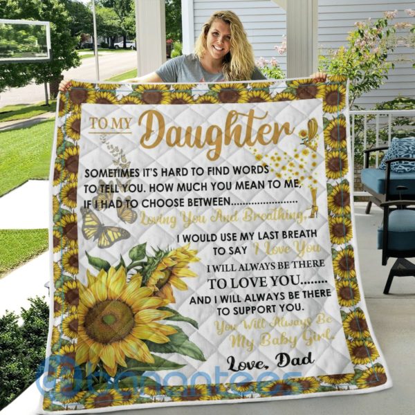 To My Daughter Love Dad Sunflower Blanket Quilt Product Photo