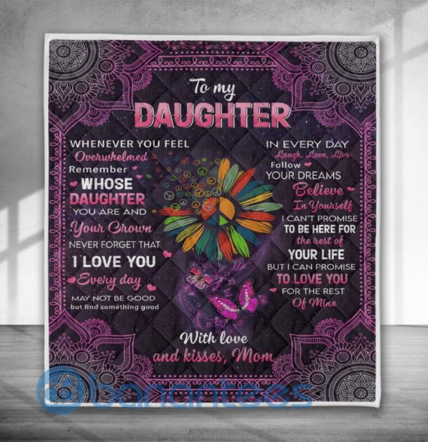 To My Daughter With Love And Kisses Mom Mandala Hippie Sunflower Blanket Quilt Product Photo