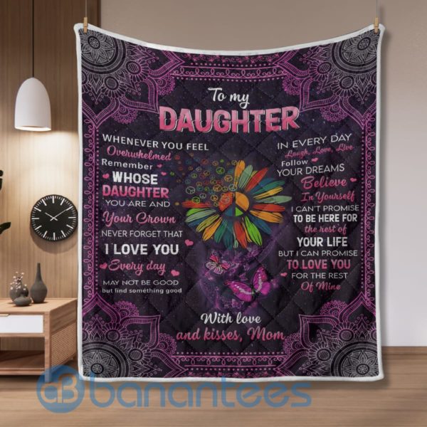 To My Daughter With Love And Kisses Mom Mandala Hippie Sunflower Blanket Quilt Product Photo