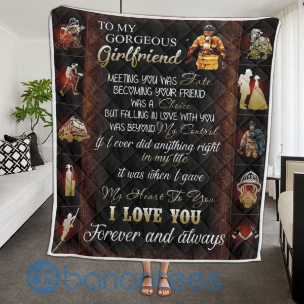 To My Firefighter Girlfriend Blanket Quilt Product Photo