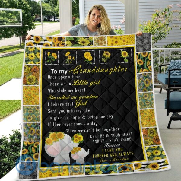 To My Granddaughter Elephant Sunflower Quilt Blanket Product Photo
