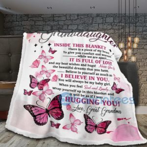 To My Granddaughter Hugging You Butterfly Sherpa Blanket Product Photo