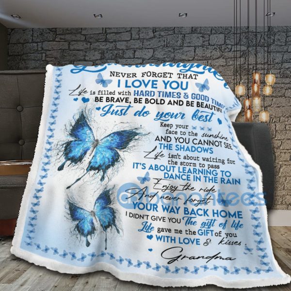 To My Granddaughter I Love You Butterfly Sherpa Blanket Product Photo