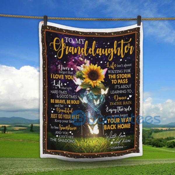 To My Granddaughter Never Foget I Love You Sunflower Butterfly Sherpa Blanket Product Photo