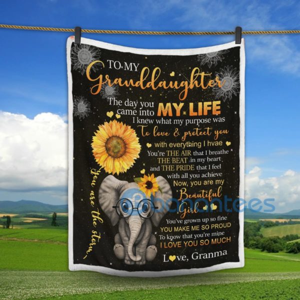 To My Granddaughter Sunflower Elephant Sherpa Blanket Product Photo