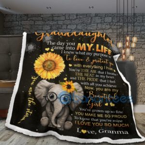 To My Granddaughter Sunflower Elephant Sherpa Blanket Product Photo