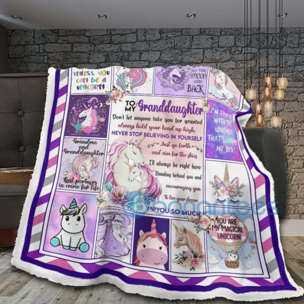 To My Granddaughter Unicorn Sherpa Blanket Product Photo