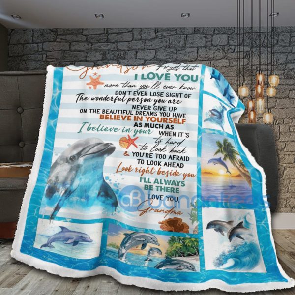 To My Grandson Dolphin Sherpa Blanket Product Photo