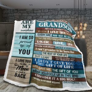 To My Grandson I Am So Pround Of You Sherpa Blanket Product Photo