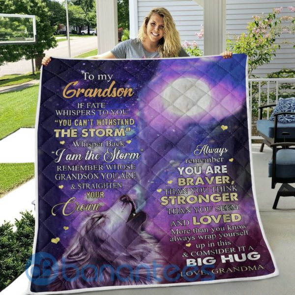 To My Grandson If Fate Whispers To You Wolf Quilt Blanket Quilt Product Photo