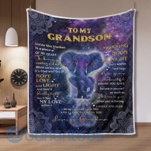To My Grandson Inside This Blanket Is A Picie Of My Heart Elephant Quilt Blanket Quilt Product Photo
