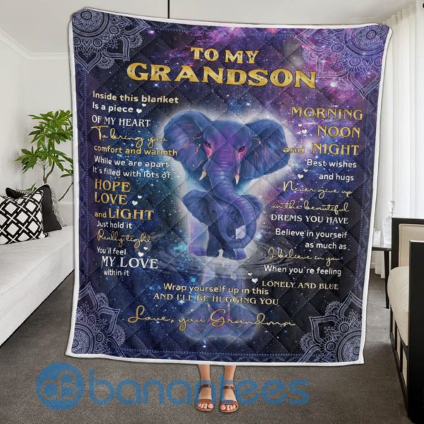 To My Grandson Inside This Blanket Is A Picie Of My Heart Elephant Quilt Blanket Quilt Product Photo