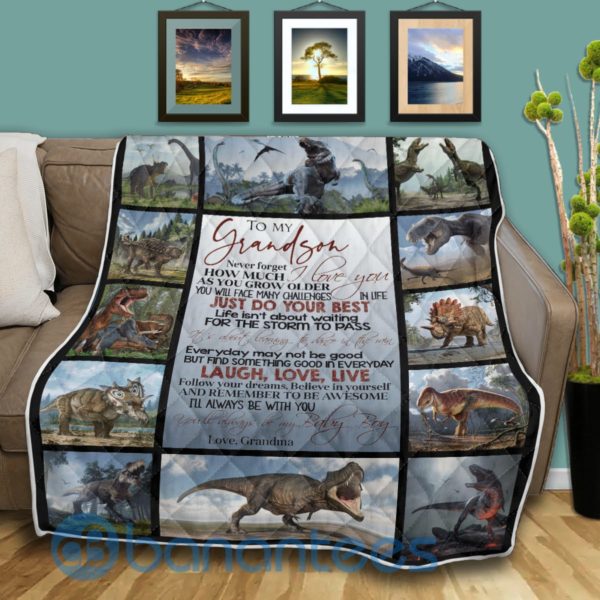 To My Grandson Just Do Your Best Dinosaur Quilt Blanket Product Photo