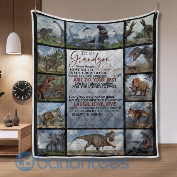To My Grandson Just Do Your Best Dinosaur Quilt Blanket Product Photo