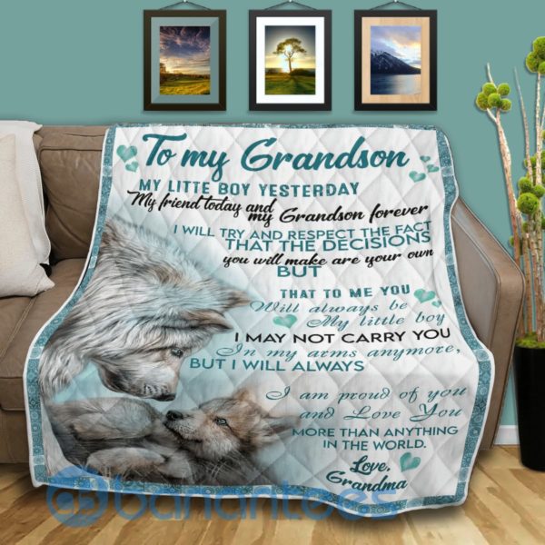 To My Grandson My Little Boy Wolf Quilt Blanket Quilt Product Photo