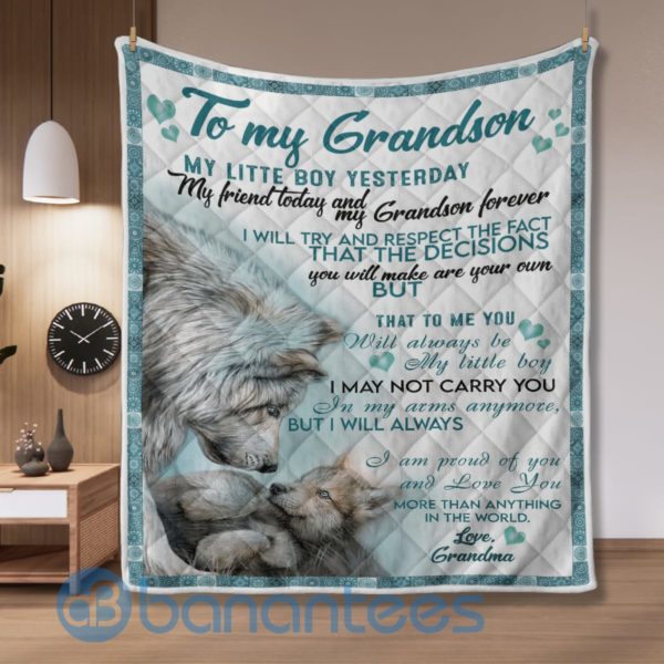 To My Grandson My Little Boy Wolf Quilt Blanket Quilt Product Photo