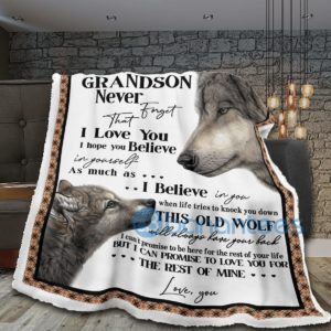 To My Grandson Never That Forget I Love You Wolf Sherpa Blanket Product Photo