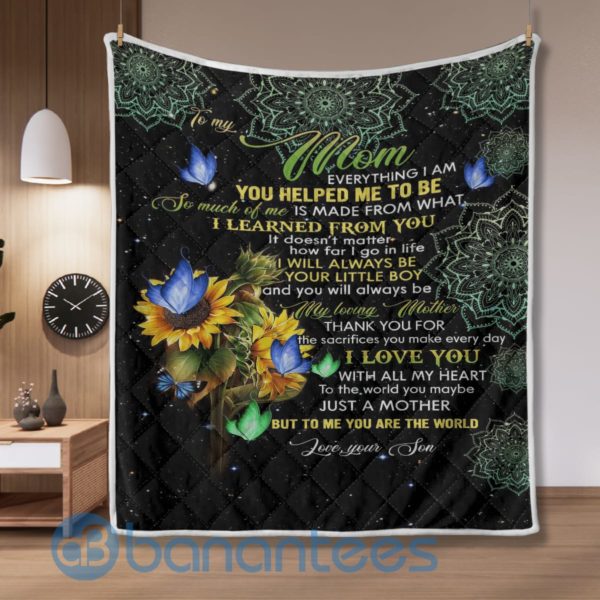 To My Mom Everything I Am You Helped Me To Be Sunflower Quilt Blanket Product Photo