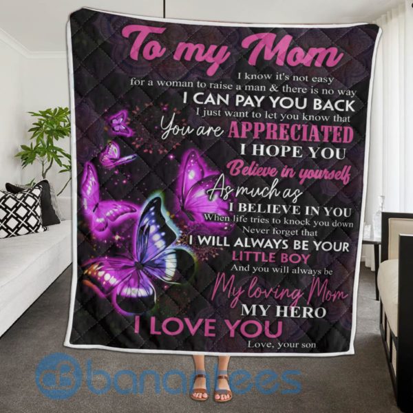 To My Mom From Son Butterfly Blanket Quilt Product Photo