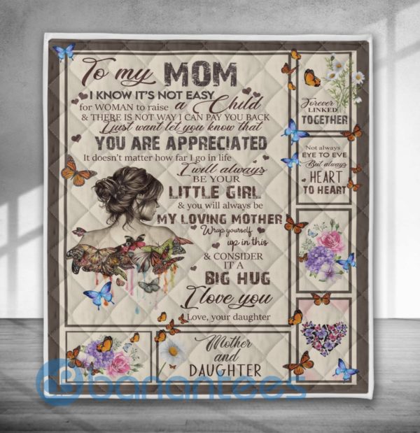 To My Mom I Love You Butterfly Blanket Quilt Product Photo
