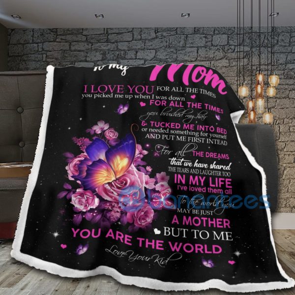 To My Mom You Are The World Beautiful Butterflies And Flowers Sherpa Blanket Product Photo
