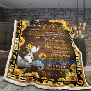 To My Mom You Are The World Elephant And Sunflowers Sherpa Blanket Product Photo