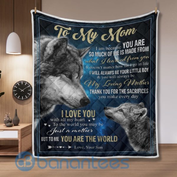 To My Mom You Are The World Wolf Blanket Quilt Product Photo