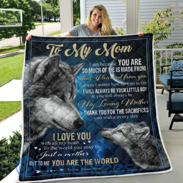 To My Mom You Are The World Wolf Blanket Quilt Product Photo