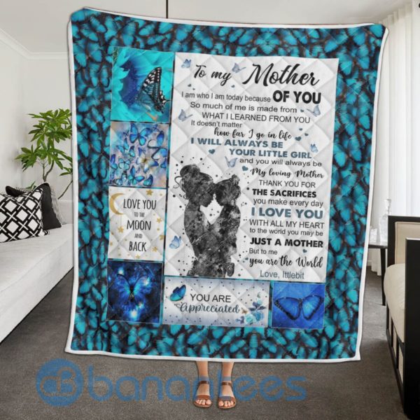 To My Mother Blue Butterfly Design Quilt Blanket Product Photo