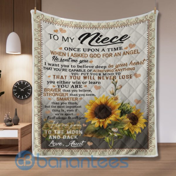 To My Niece Once Upon A Time When I Asked God An Angel Sunflower Quilt Blanket Product Photo