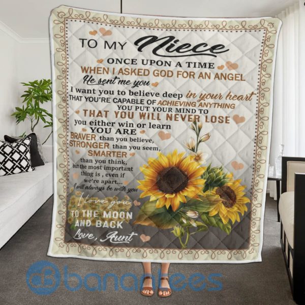 To My Niece Once Upon A Time When I Asked God An Angel Sunflower Quilt Blanket Product Photo