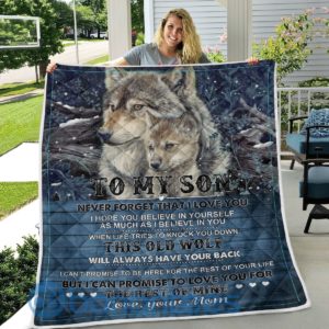 To My Son This Old Wolf Will Always Have Your Back Love, Your Mom Quilt Blanket Product Photo